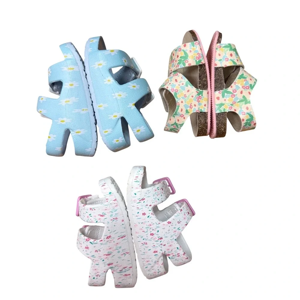 Wonder Nation‎ Infant Girls Floral Sandals Bundle 3 Pairs Size 2 Blue White Pink